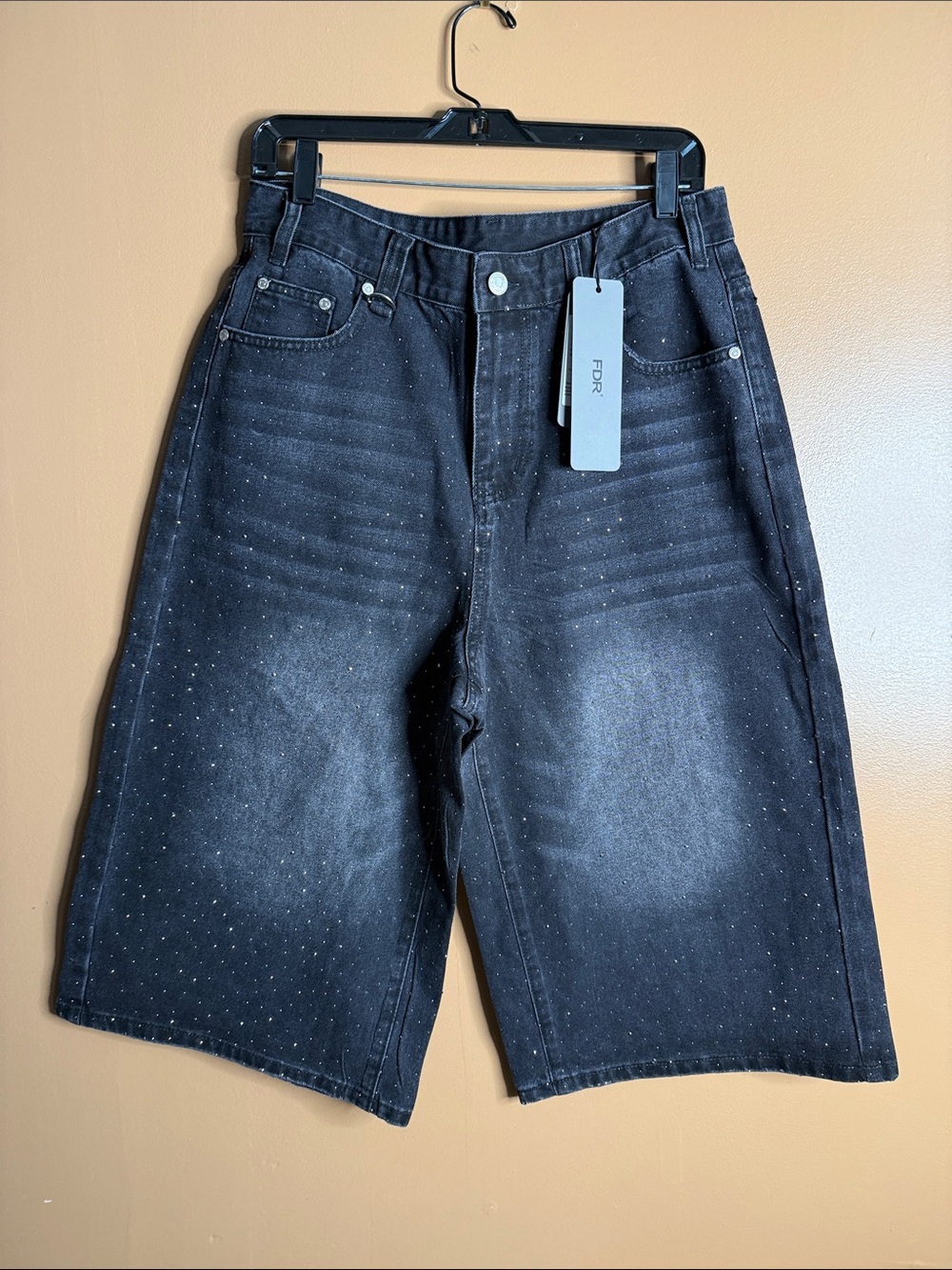 Men's Relaxed Black Washed Denim Shorts with Subtle Speckle